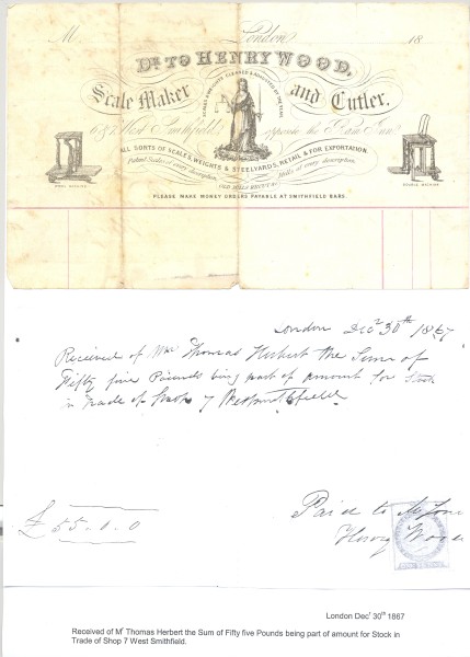 Receipt for Purchase of Wood Business - 1867